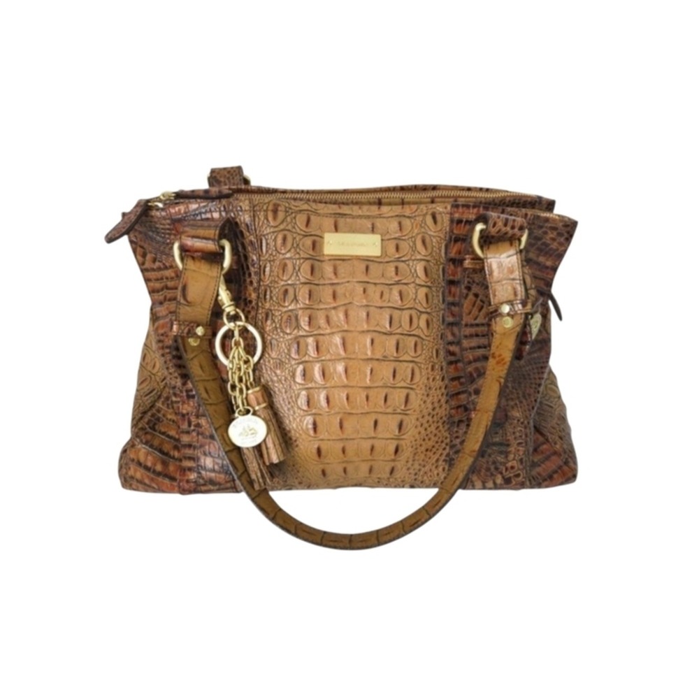Brahmin Tan Brown Alligator Shelby Divided Satchel Shoulder Handbag with COA